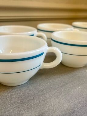 Pyrex Teal Blue Striped Coffee/Corning Milk Glass #701 (Set of 6)